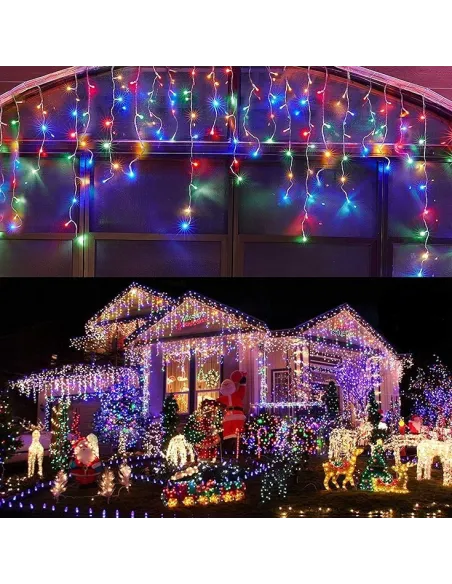 Instalatie Solara franjuri, turturi ingali, lungime12m , 300 led-uri, diverse culori