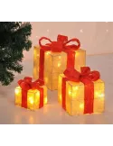 Set 3 cadouri de Craciun iluminate cu led cu fundite