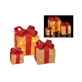 Set 3 cadouri de Craciun iluminate cu led cu fundite 2