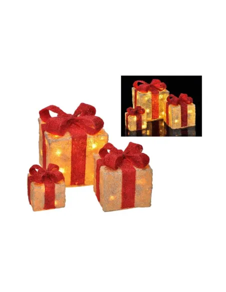 Set 3 cadouri de Craciun iluminate cu led cu fundite