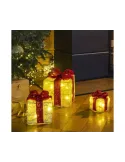 Set 3 cadouri de Craciun iluminate cu led cu fundite