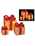 Set 3 cadouri de Craciun iluminate cu led cu fundite