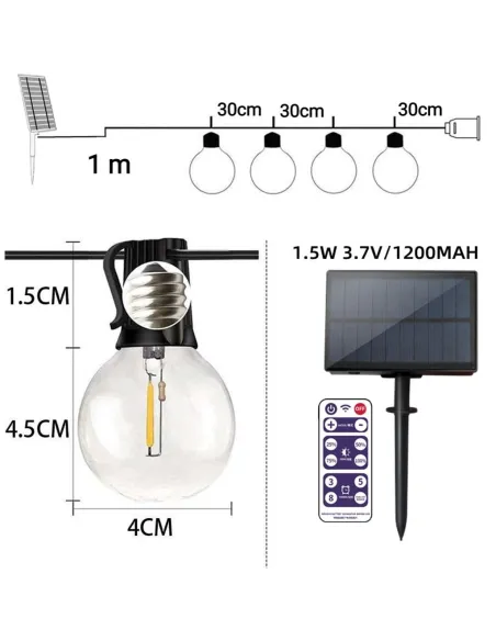 Set 2 X Ghirlanda luminoasa de Craciun, Exterior IP44, cu panou, 4.5 m, 12 becuri, Interconectabila, telecomanda, Alb cald