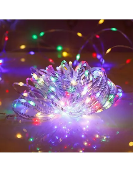 Ghirlanda Luminoasa Decorativa din Cupru 100M cu 800 LEDuri, Cablu Transparent, 8 Programe, Lumina Colorata, de Exterior