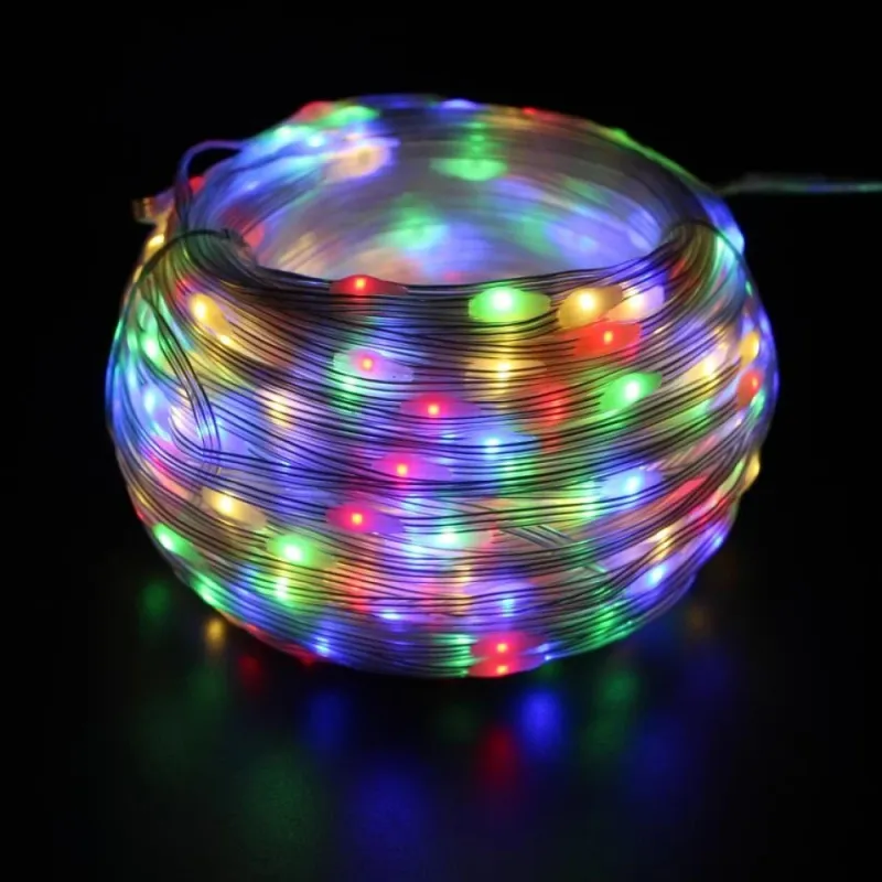 Ghirlanda Luminoasa Decorativa din Cupru 100M cu 800 LEDuri, Cablu Transparent, 8 Programe, Lumina Colorata, de Exterior