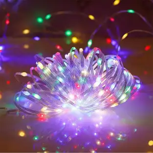 Ghirlanda Luminoasa Decorativa din Cupru 50M cu 400 LED-uri, Cablu Transparent, 8 Programe, Lumina Colorata, de Exterior