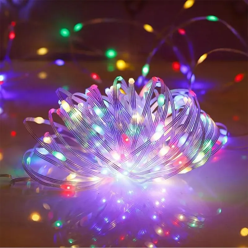 Ghirlanda Luminoasa Decorativa din Cupru 50M cu 400 LED-uri, Cablu Transparent, 8 Programe, Lumina Colorata, de Exterior