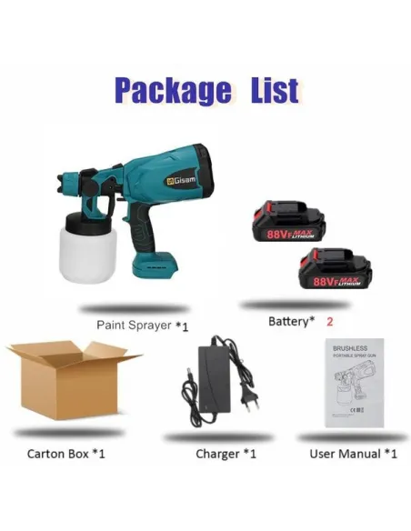 Pistol de vopsit cu 2 acumulatori, 24V, rezervor 800 ML, putere 650 ML/ min