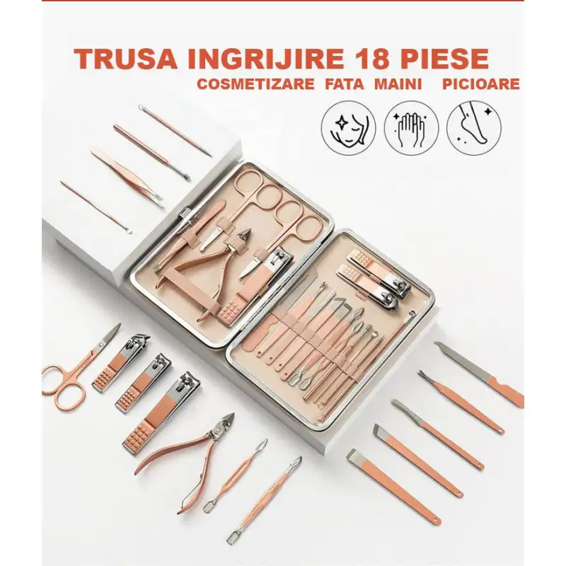 Trusa manichiura profesionala 18 piese otel inoxidabil