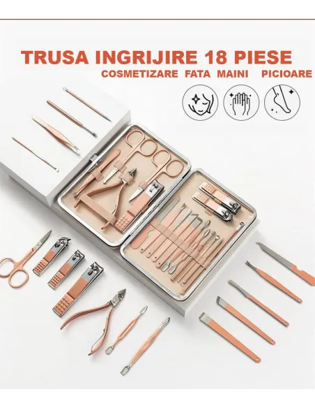 Trusa manichiura profesionala 18 piese otel inoxidabil