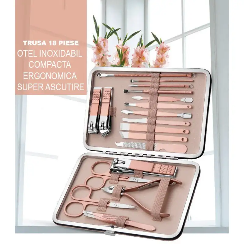 Trusa manichiura profesionala 18 piese otel inoxidabil