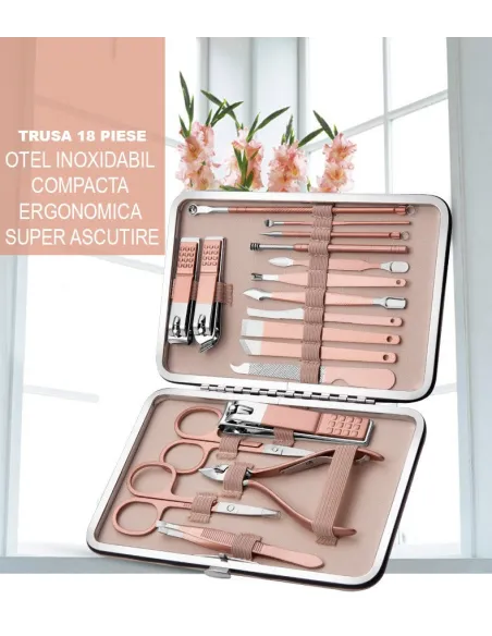 Trusa manichiura profesionala 18 piese otel inoxidabil