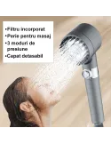 Para de dus cu perie pentru masaj , cap detasabil ,gri metalic