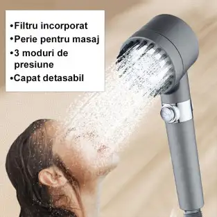 Para de dus cu perie pentru masaj , cap detasabil ,gri metalic 2