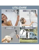 Para de dus cu perie pentru masaj , cap detasabil ,gri metalic