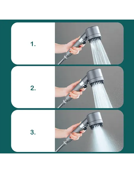 Para de dus cu perie pentru masaj , cap detasabil ,gri metalic