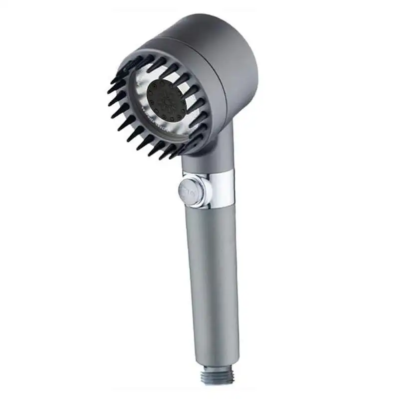 Para de dus cu perie pentru masaj , cap detasabil ,gri metalic