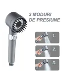 Para de dus cu perie pentru masaj , cap detasabil ,gri metalic