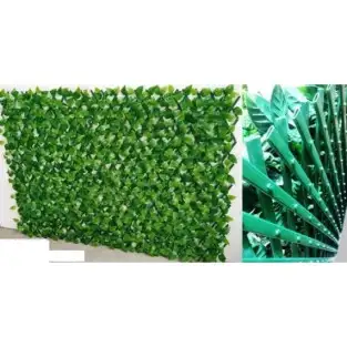 Gard artificial DELUXE cu frunze verzi si floricele albe, 160x100cm, posibilitate de extindere pana la 40x230cm