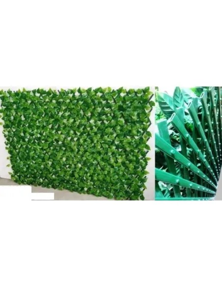 Gard artificial DELUXE cu frunze verzi si floricele albe, 160x100cm, posibilitate de extindere pana la 40x230cm