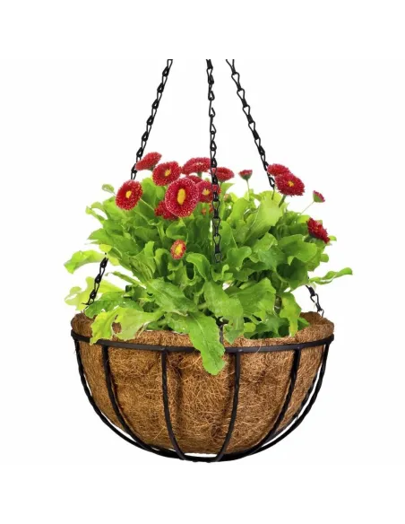 Suport pentru ghiveci cu lant, rotund, Otel, Fibra Cocos, 25.5x13cm