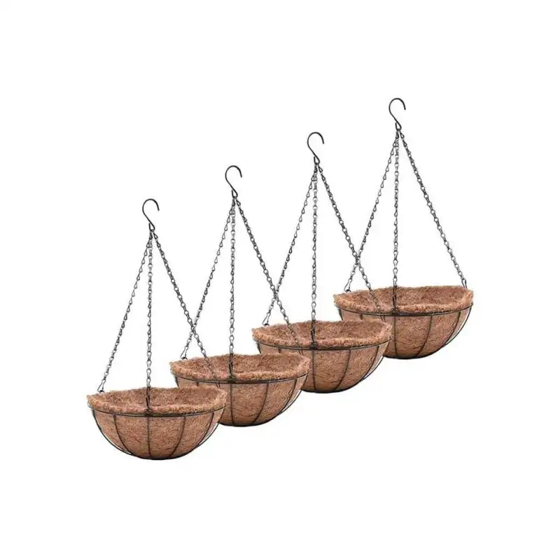 Suport pentru ghiveci cu lant, rotund, Otel, Fibra Cocos, 25.5x13cm