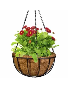 Suport pentru ghiveci cu lant, rotund, Otel, Fibra Cocos, 20x12cm
