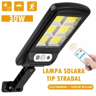 Set 10 x Lampa solara 8 celule, cu incarcare solara, 100W, 160 LED-uri COB, telecomanda 2