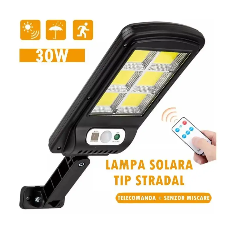 Set 10 x Lampa solara 8 celule, cu incarcare solara, 100W, 160 LED-uri COB, telecomanda