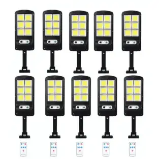 Set 10 x Lampa solara 8 celule, cu incarcare solara, 100W, 160 LED-uri COB, telecomanda