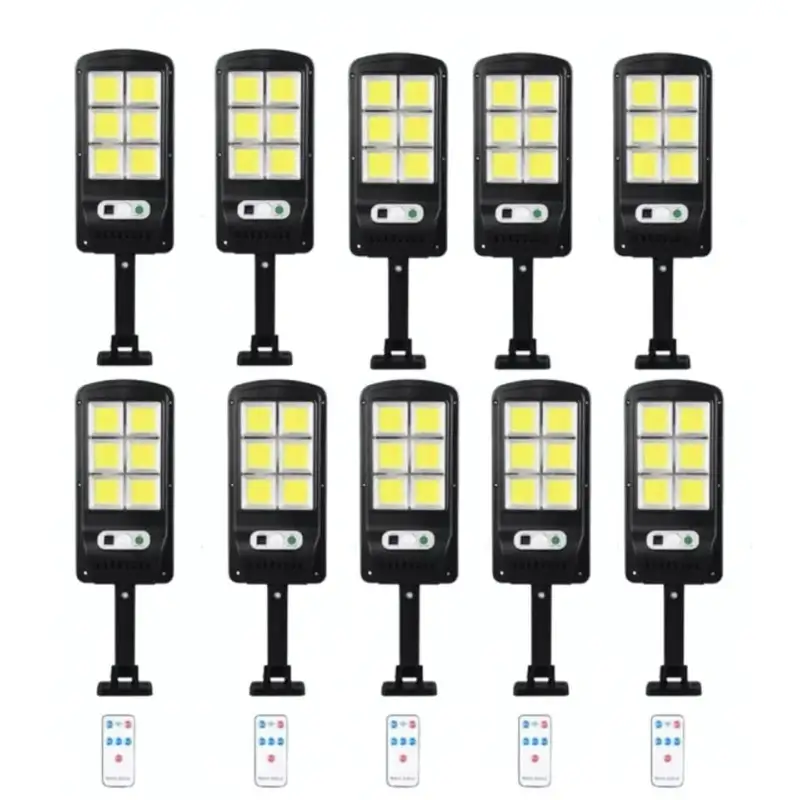 Set 10 x Lampa solara 8 celule, cu incarcare solara, 100W, 160 LED-uri COB, telecomanda