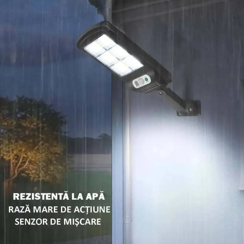 Set 10 x Lampa solara 8 celule, cu incarcare solara, 100W, 160 LED-uri COB, telecomanda