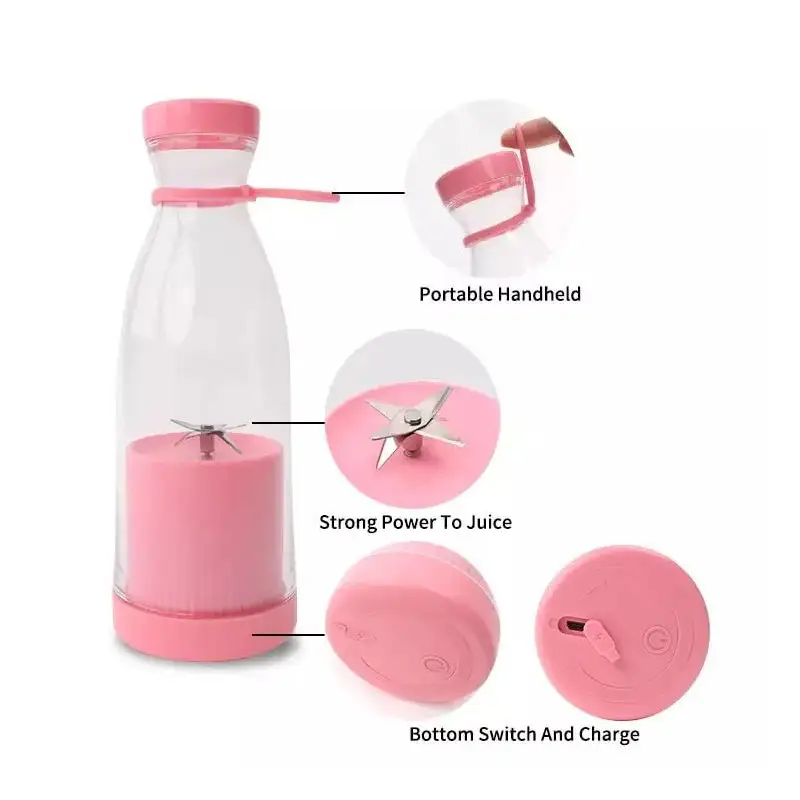 Mini blender portabil cu 6 lame din orel inoxiabil , incarcare usb, 420ml