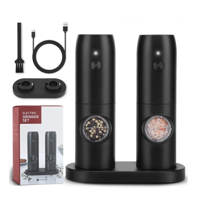 Set 2 x Rasnita electrica cu indicator led pentru sare,piper,alte condimente