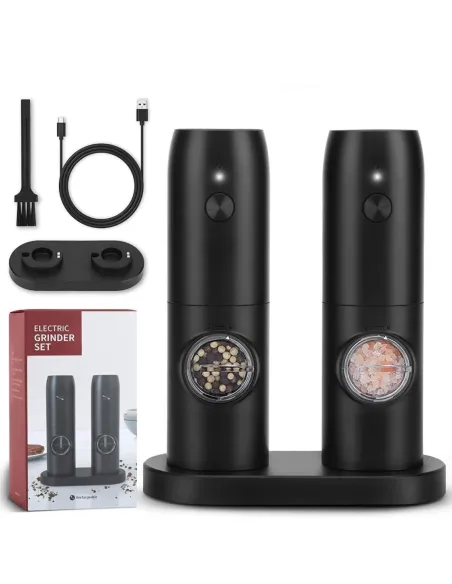 Set 2 x Rasnita electrica cu indicator led pentru sare,piper,alte condimente