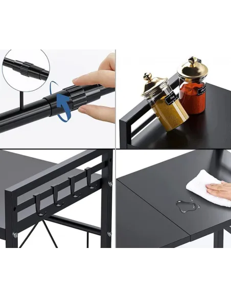 Raft metalic negru, etajera ajustabila 40-60 x 36.5 x 45 cm