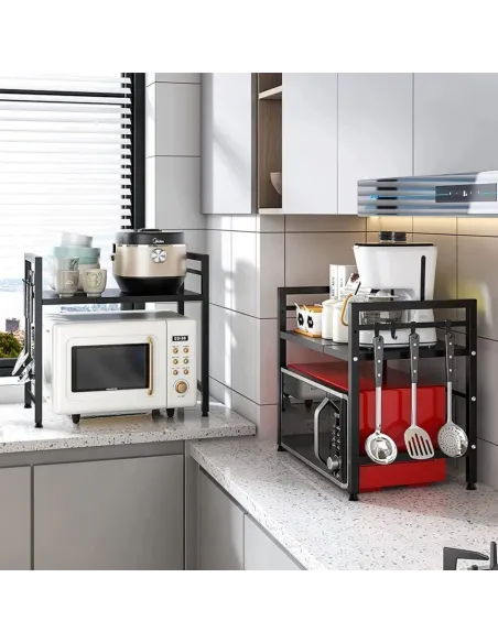 Raft metalic negru, etajera ajustabila 40-60 x 36.5 x 45 cm