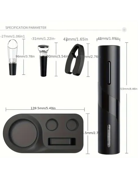 Set Deschizător de Sticle de Vin Electric Reîncărcabil USB și Tirbușon Automat, cu Accesorii Incluse