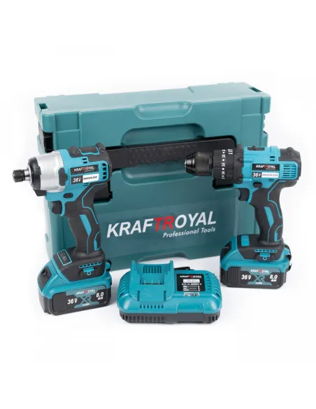 Set Bormasina de impact si masina de insurubat, 2 acumulatori, 36V,10A, KRAFT ROYAL