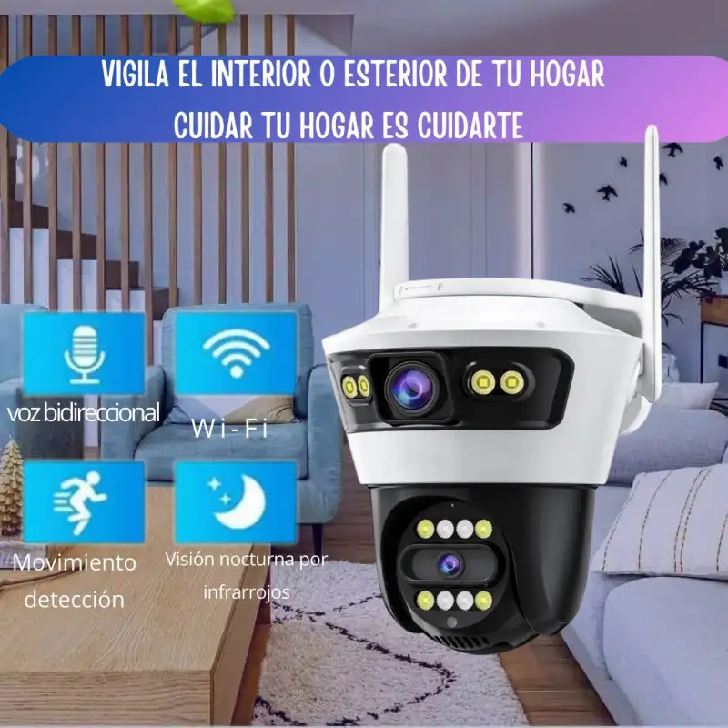Camera Jortan4 Dubla, Conexiune Wifi, 2 Lentile V,Full HD, Interior/Exterior, Recunoastere faciala IP66 + CARD 32GB