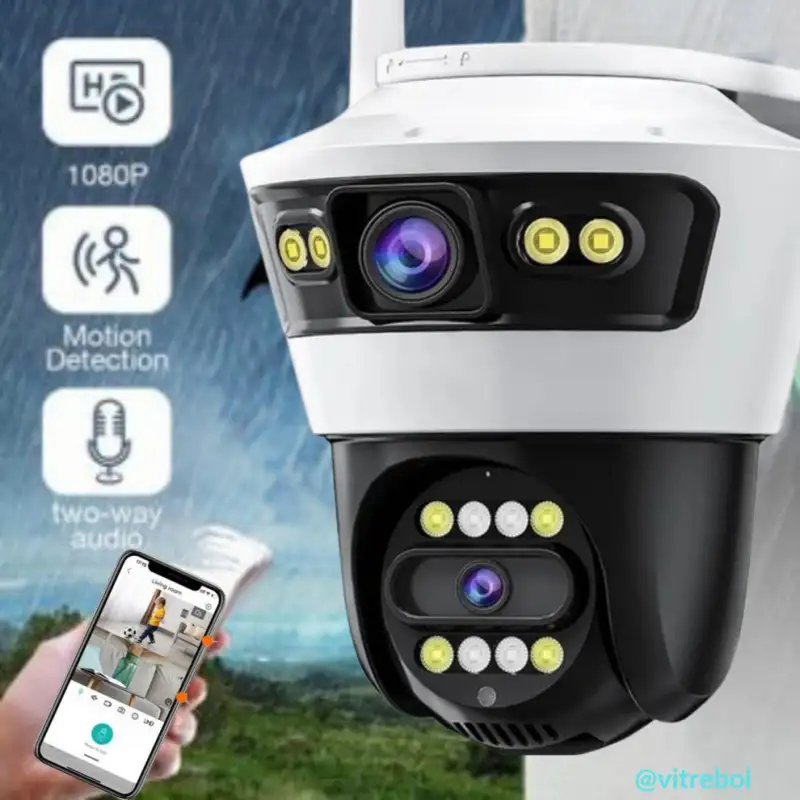Camera Jortan4 Dubla, Conexiune Wifi, 2 Lentile V,Full HD, Interior/Exterior, Recunoastere faciala IP66 + CARD 32GB