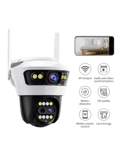 Camera Jortan4 Dubla, Conexiune Wifi, 2 Lentile V,Full HD, Interior/Exterior, Recunoastere faciala IP66 + CARD 32GB 2
