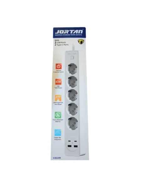 Prelungitor 5 prize, 2 porturi USB si 2 Type-C, 2m , Jortan