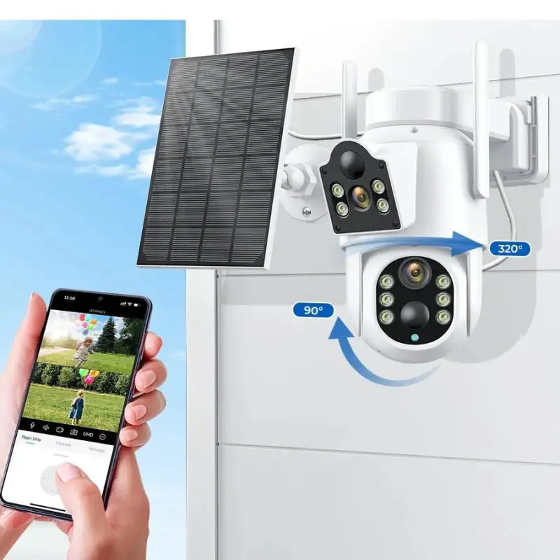 Camera de supraveghere duala, cu panou solar si Wi-Fi, rotativa, Jortan 8699 + Card 32 GB