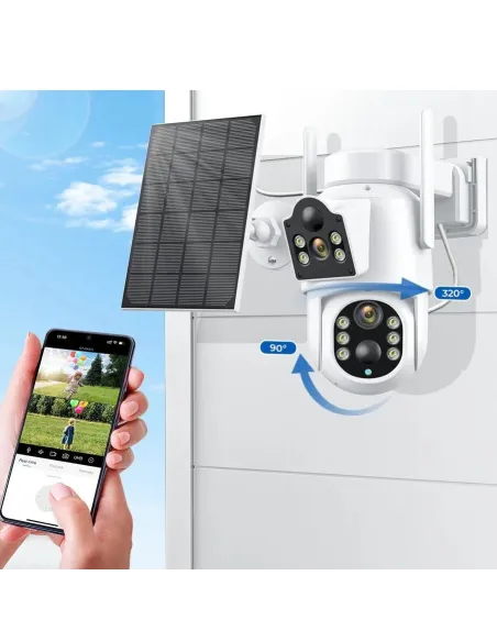 Camera de supraveghere duala, cu panou solar si Wi-Fi, rotativa,  Jortan 8699 + Card 32 GB