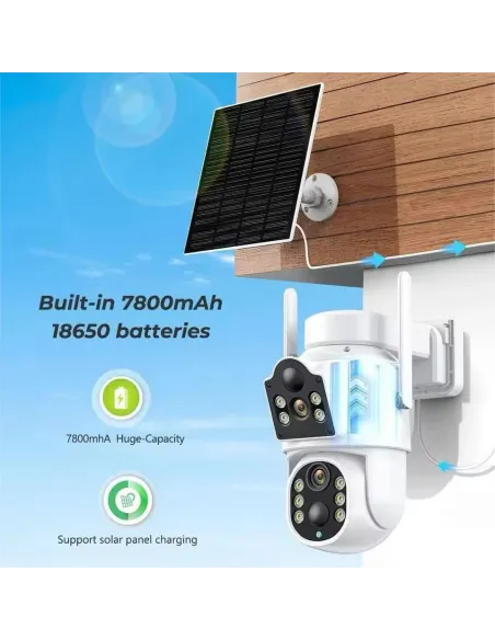 Camera de supraveghere duala, cu panou solar si Wi-Fi, rotativa,  Jortan 8699 + Card 32 GB