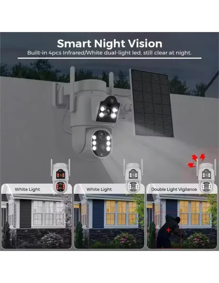 Camera de supraveghere duala, cu panou solar si Wi-Fi, rotativa,  Jortan 8699 + Card 32 GB