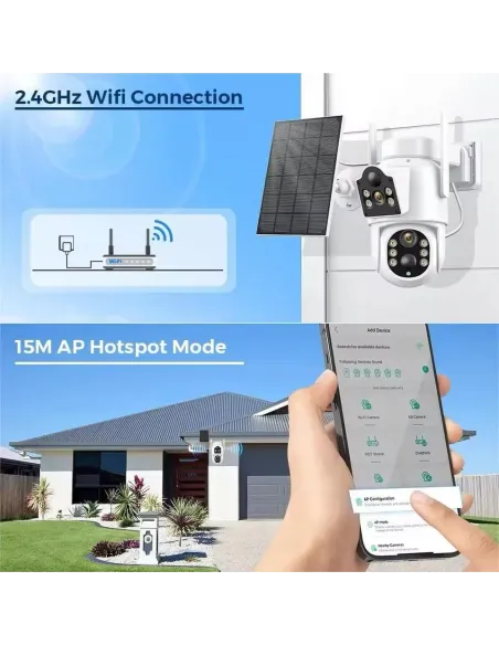 Camera de supraveghere duala, cu panou solar si Wi-Fi, rotativa,  Jortan 8699 + Card 32 GB