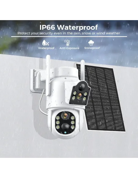 Camera de supraveghere duala, cu panou solar si Wi-Fi, rotativa,  Jortan 8699 + Card 32 GB