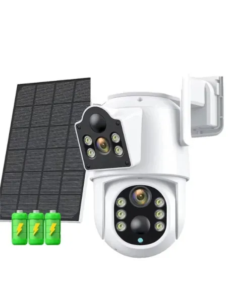 Camera de supraveghere duala, cu panou solar si Wi-Fi, rotativa,  Jortan 8699 + Card 32 GB